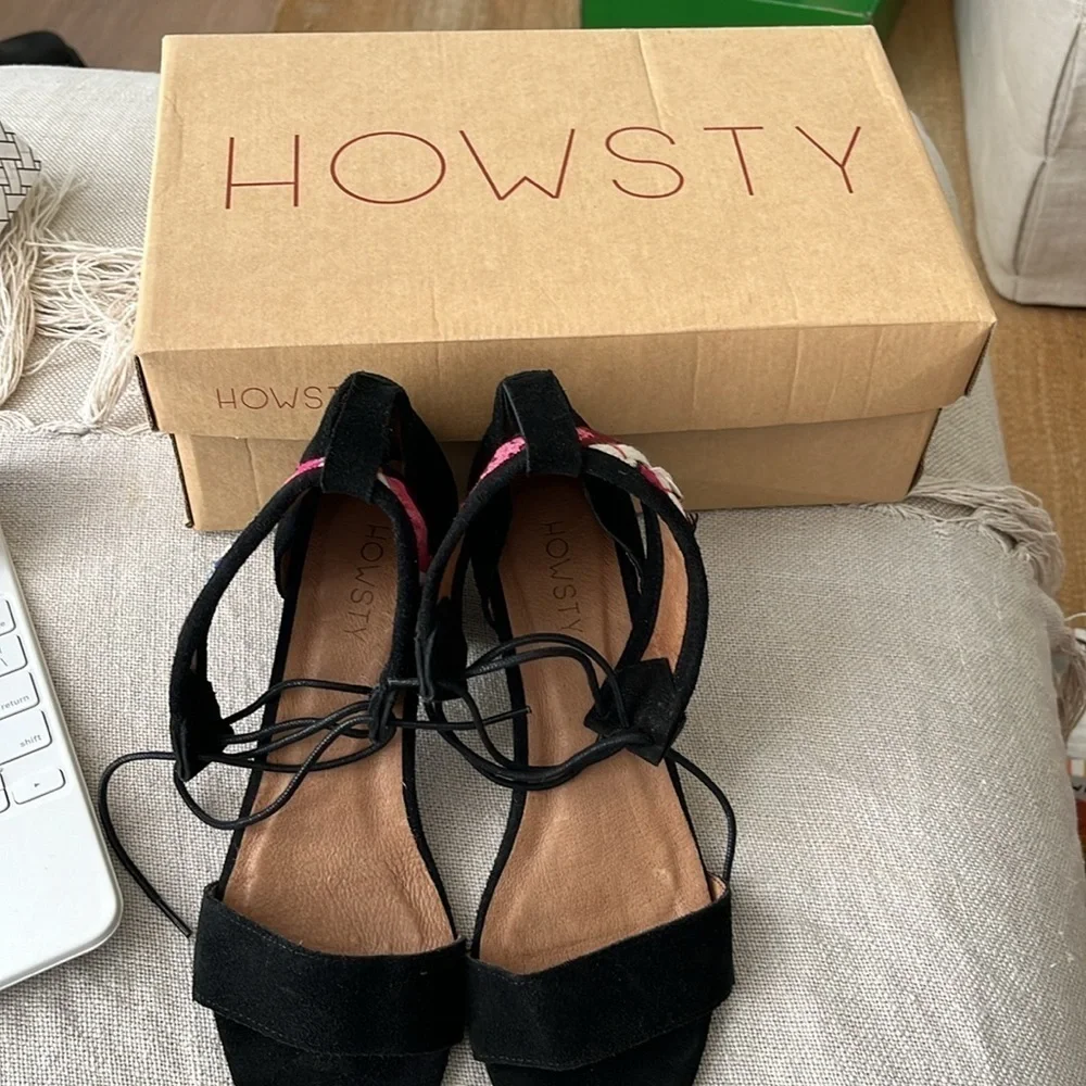 Howsty for Free People Black Sari Heeled Ankle Tie Sandals NIB